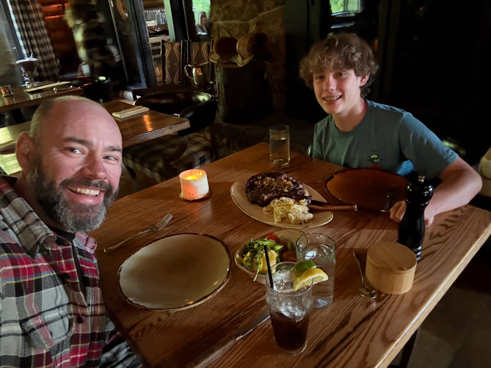 Mark and Dylan at dinner at Horn and Cantle
